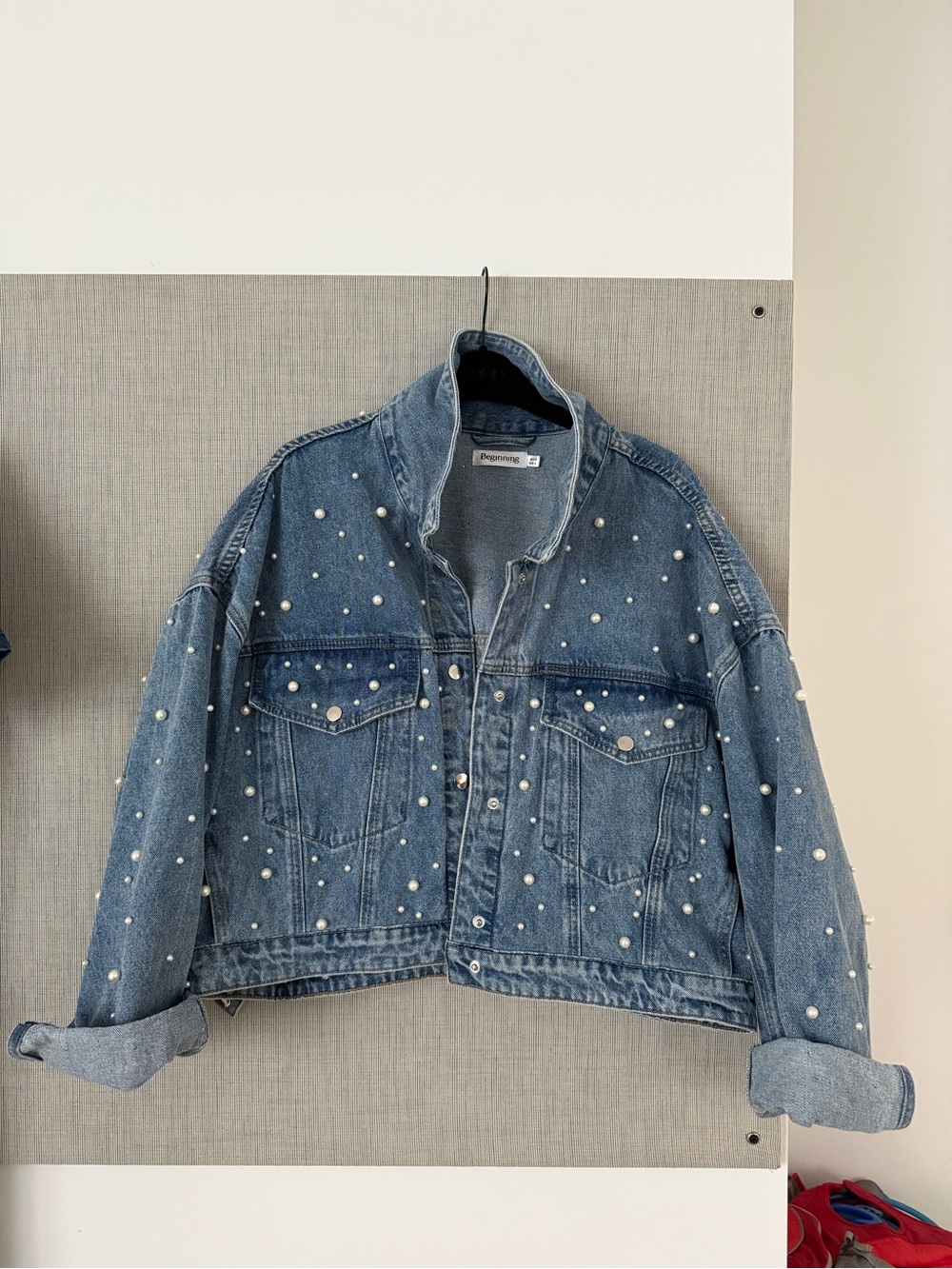Studded Pearl Denim Jacket- Beaded Embellished Cropped Bridal